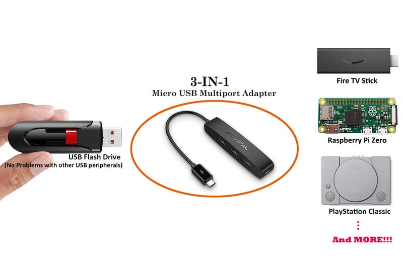 AuviPal محول أوفيبال 3-منفذ ميكرو USB OTG (3 منافذ USB + منفذ طاقة) لجهاز فاير ستيك 4K، بلاي ستيشن كلاسيك، راسبيري باي زيرو، سيغا جينيس ميني، S/NES كلاسيك ميني والمزيد - أسود - Image 2